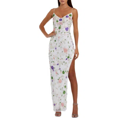 Mac Duggal Womens Lace Embellished Evening Dress In White