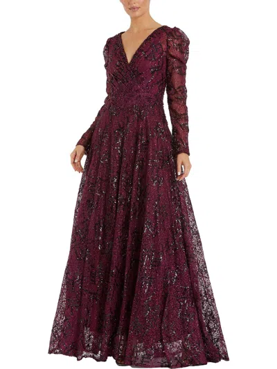 Mac Duggal Womens Lace Embellished Evening Dress In Plum