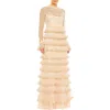 Mac Duggal Embroidered Long Sleeve Ruffled Tiered Gown In White