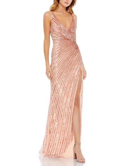 Mac Duggal Womens Mesh Embellished Evening Dress In Pink