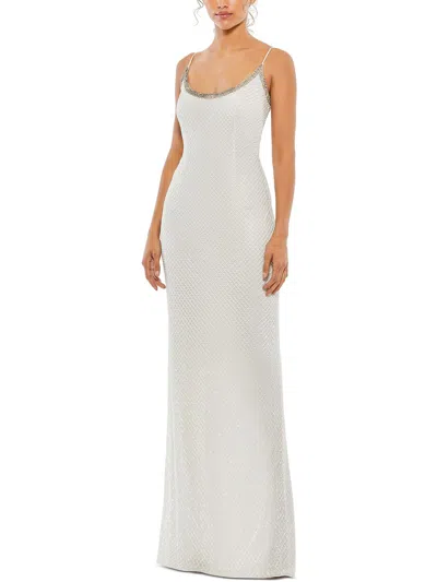 Mac Duggal Womens Mesh Embellished Evening Dress In White
