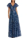 Mac Duggal Womens Metallic Embellished Evening Dress In Blue