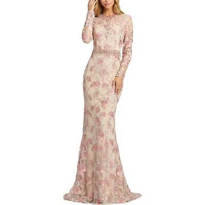 Pre-owned Mac Duggal Womens Metallic Embellished Evening Dress Gown Bhfo 7627 In Pink