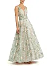 Mac Duggal Floral Embroidered Illusion V-neck Gown In Pink