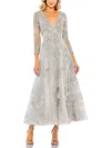 Mac Duggal Embellished Faux Wrap A-line Cocktail Dress In Silver