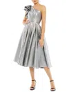 Mac Duggal Asymmetric Metallic Tea-length Dress In Silver