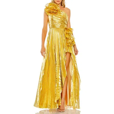 Mac Duggal Womens Metallic One Shoulder Evening Dress In Gold