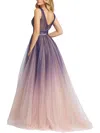 Mac Duggal Ombre Sleeveless V Neck Midi Dress - Final Sale In Purple