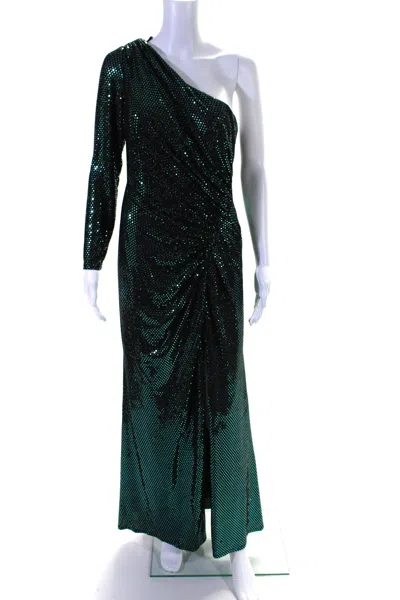 Mac Duggal Womens One Shoulder Front Slit Ruched Evening Gown Black Blue