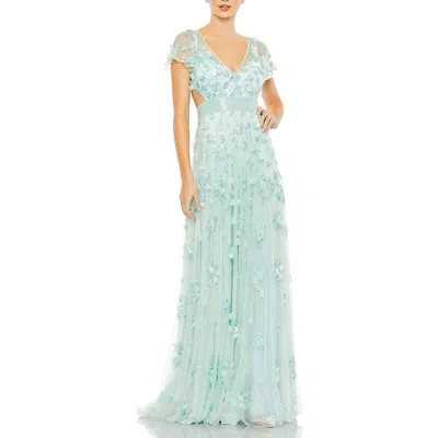 Mac Duggal Womens Open Back Manmade Evening Dress In Aqua