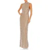 Mac Duggal Sequined High Neck Sleeveless Column Gown In Grey