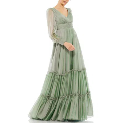 Mac Duggal Womens Pleated Chiffon Evening Dress In Sage