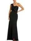 Mac Duggal Half-bow Bodice Trumpet Satin Gown In Black In Black