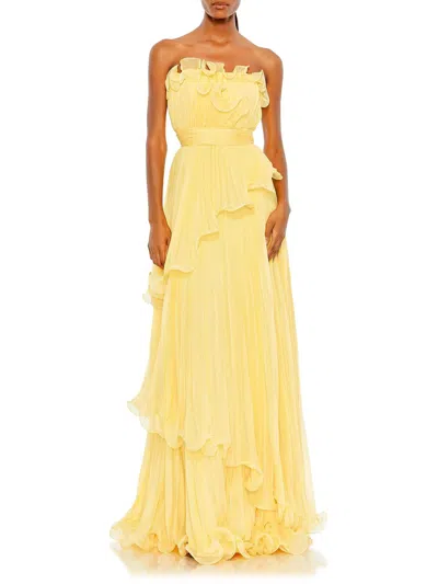 Mac Duggal Womens Pleated Tiered Evening Dress In Yellow