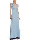 Mac Duggal Bow Shoulder V-neck Gown In Blue