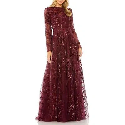 Pre-owned Mac Duggal Womens Purple Floral Embellished Evening Dress Gown 10 Bhfo 1440 In Red