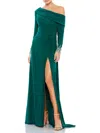 Mac Duggal One-shoulder Long Sleeve Jersey Gown In Gold
