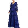 Mac Duggal Cascaded Ruffle Puff Sleeve A Line Gown In Blue