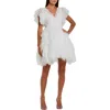 Mac Duggal Womens Ruffled Tulle Cocktail And Party Dress In White