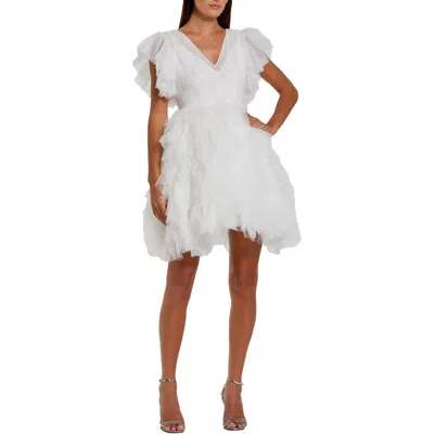 Mac Duggal Womens Ruffled Tulle Cocktail And Party Dress In White