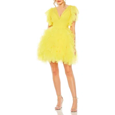 Mac Duggal Womens Ruffled Tulle Cocktail And Party Dress In Yellow