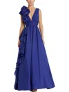 Mac Duggal Ruffle Detail Ruched Chiffon Ballgown In Blue