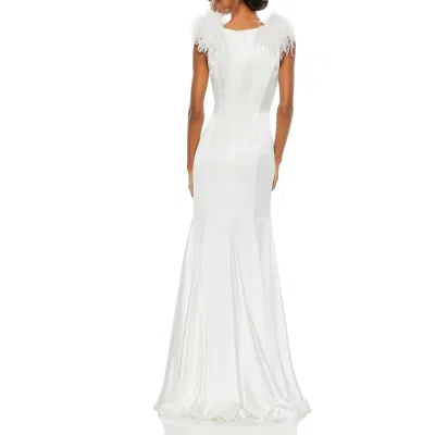 Mac Duggal Womens Satin Feathers Evening Dress In White