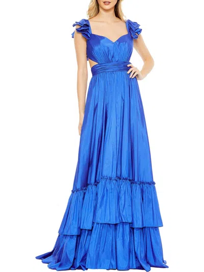 Mac Duggal Womens Satin Maxi Evening Dress In Blue