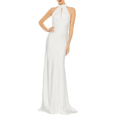 Mac Duggal Womens Satin Maxi Sheath Dress In White