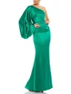 Mac Duggal Satin Puff Sleeve Evening Gown In Gold