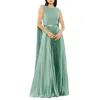Mac Duggal Sleeveless High Neck Cape Back Heat Pleated Gown In Multi