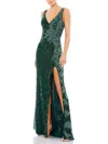 MAC DUGGAL WOMENS SEQUIN BEADED EVENING DRESS