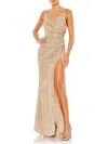 Mac Duggal Sequined Spaghetti Strap Cowl Back Gown In Multi