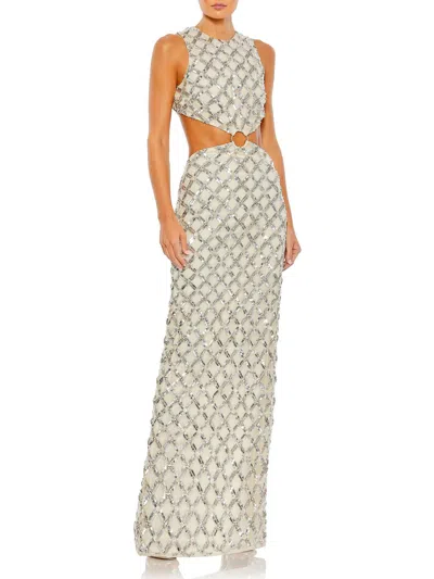 Mac Duggal Womens Sequin Cut-out Evening Dress In Beige