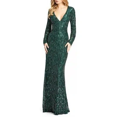 Pre-owned Mac Duggal Womens Sequin Embellished Formal Evening Dress Gown Bhfo 7970 In Green