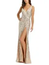 Mac Duggal Sequined V-neck Gown In Silver Nude In Multi