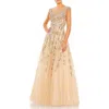 Mac Duggal Embellished Long Sleeve Drop Shoulder A Line Gown In Brown