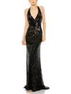 Mac Duggal Sleeveless Faux Wrap Sequin Embelished Cut Out Bac In Black
