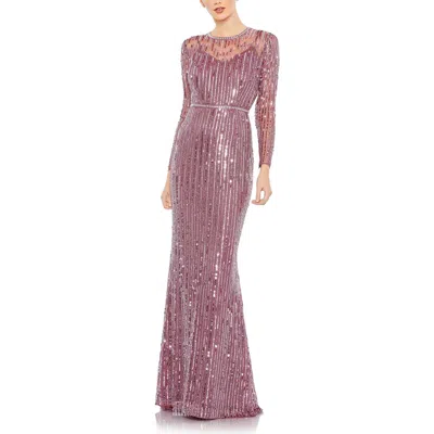 Mac Duggal Womens Sequined Long Sleeves Evening Dress In Purple
