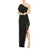 Mac Duggal One Shoulder Beaded Embellished Gown With Asymmetrical Hem In Black