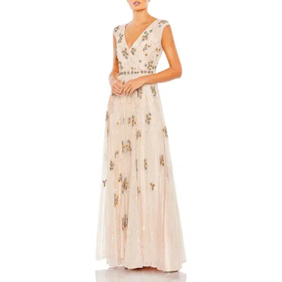 Mac Duggal Womens Sequined Manmade Evening Dress In Gold