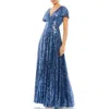 Mac Duggal Womens Sequined Maxi Evening Dress In Blue