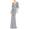 Mac Duggal Sequined V Neck Cape Sleeve Column Gown In Gray