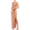 Mac Duggal Sequin One-shoulder Long Sleeve Column Gown In Multi
