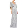 Mac Duggal Womens Sequined Maxi Evening Dress In Silver