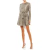 Mac Duggal Sequin Embellish Long Sleeve High Neck Mini Dress In Grey