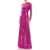Mac Duggal Sequin Open Back Long Sleeve Column Gown In Multi
