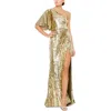 Mac Duggal Womens Sequined One Shoulder Evening Dress In Gold