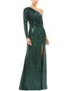 Mac Duggal One Shoulder Sequined Gown In Green
