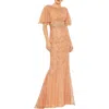 Mac Duggal Embellished Neck Butterfly Sleeve Trumpet Gown In Multi